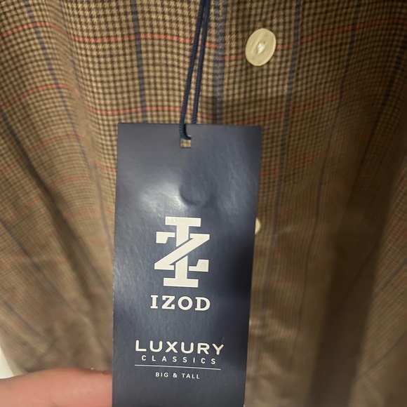 XLT NWT Men's IZOD Brown Cognac Long-Sleeve Button Down Shirt - Picture 5 of 11